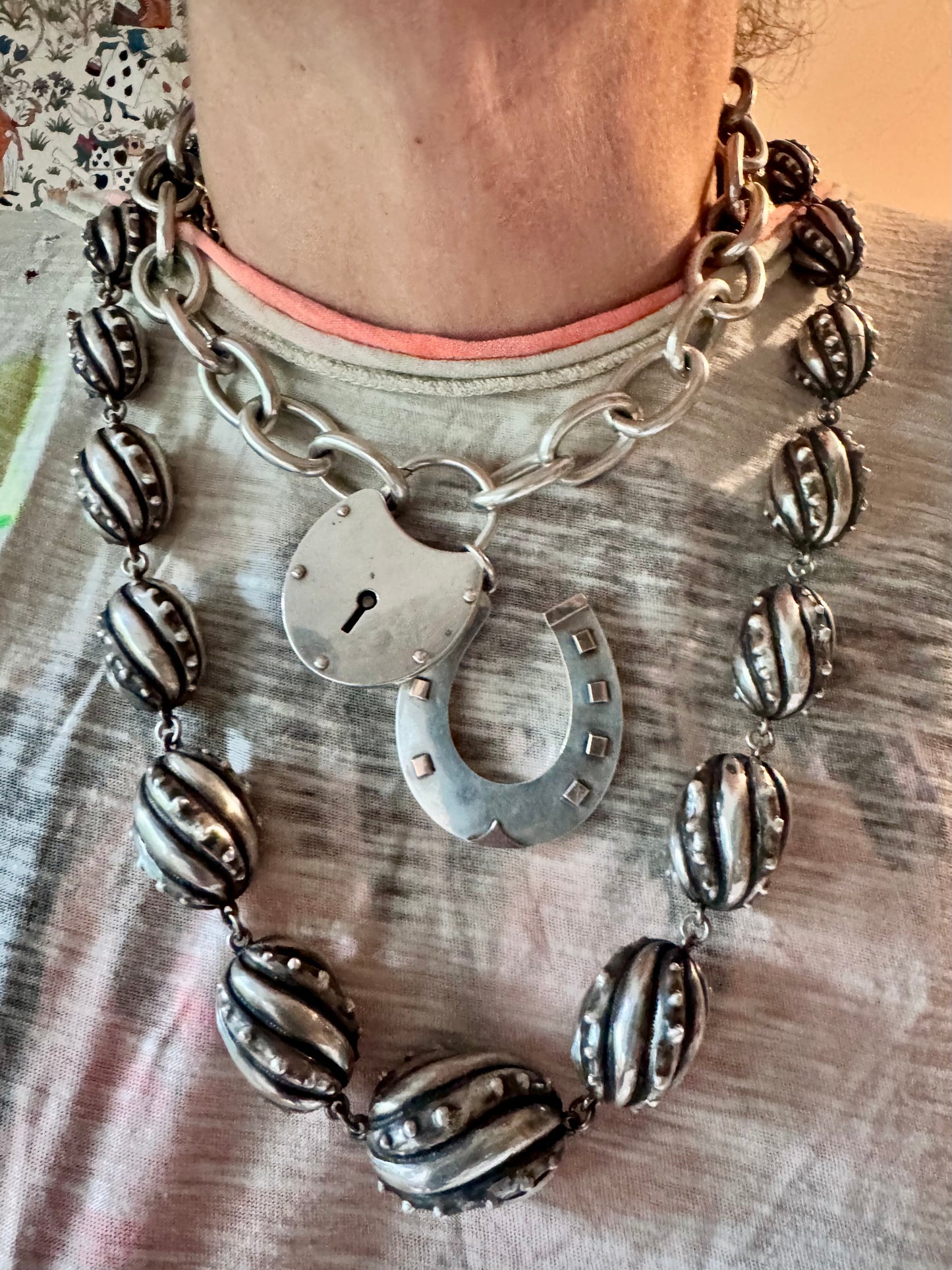 enormous graduated heavy sterling beaded necklace