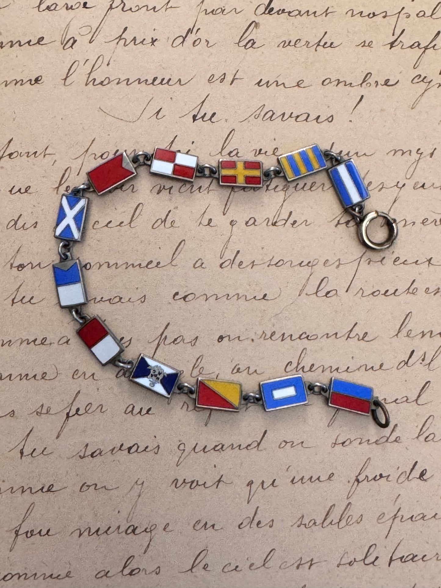 Vintage Silver and Enamel EPO HAMBURG J Nautical Flag Bracelet