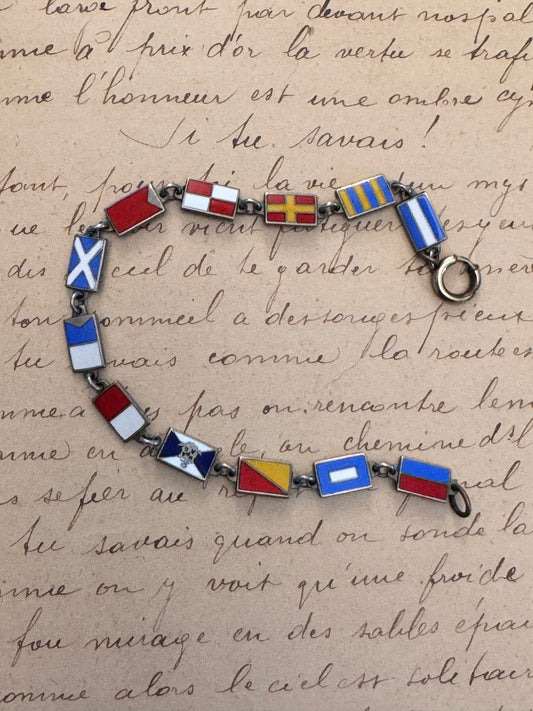 Vintage Silver and Enamel EPO HAMBURG J Nautical Flag Bracelet