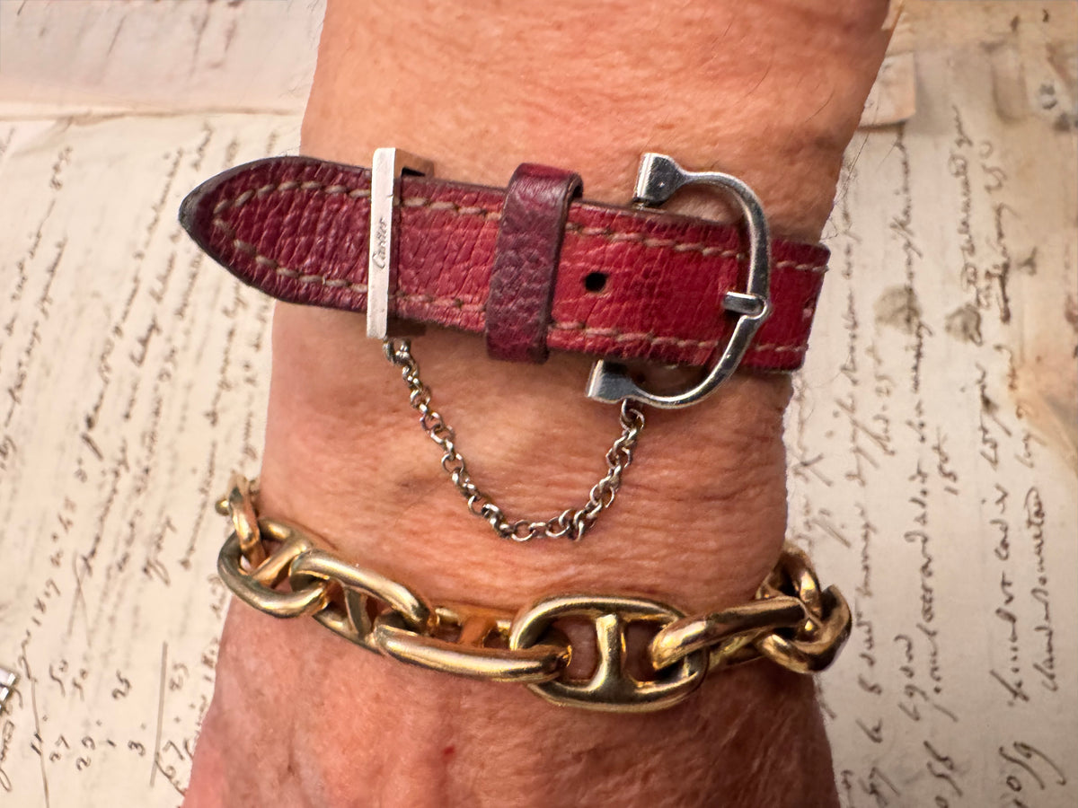 Rare Vintage Cartier Leather Bracelet with Sterling Buckle