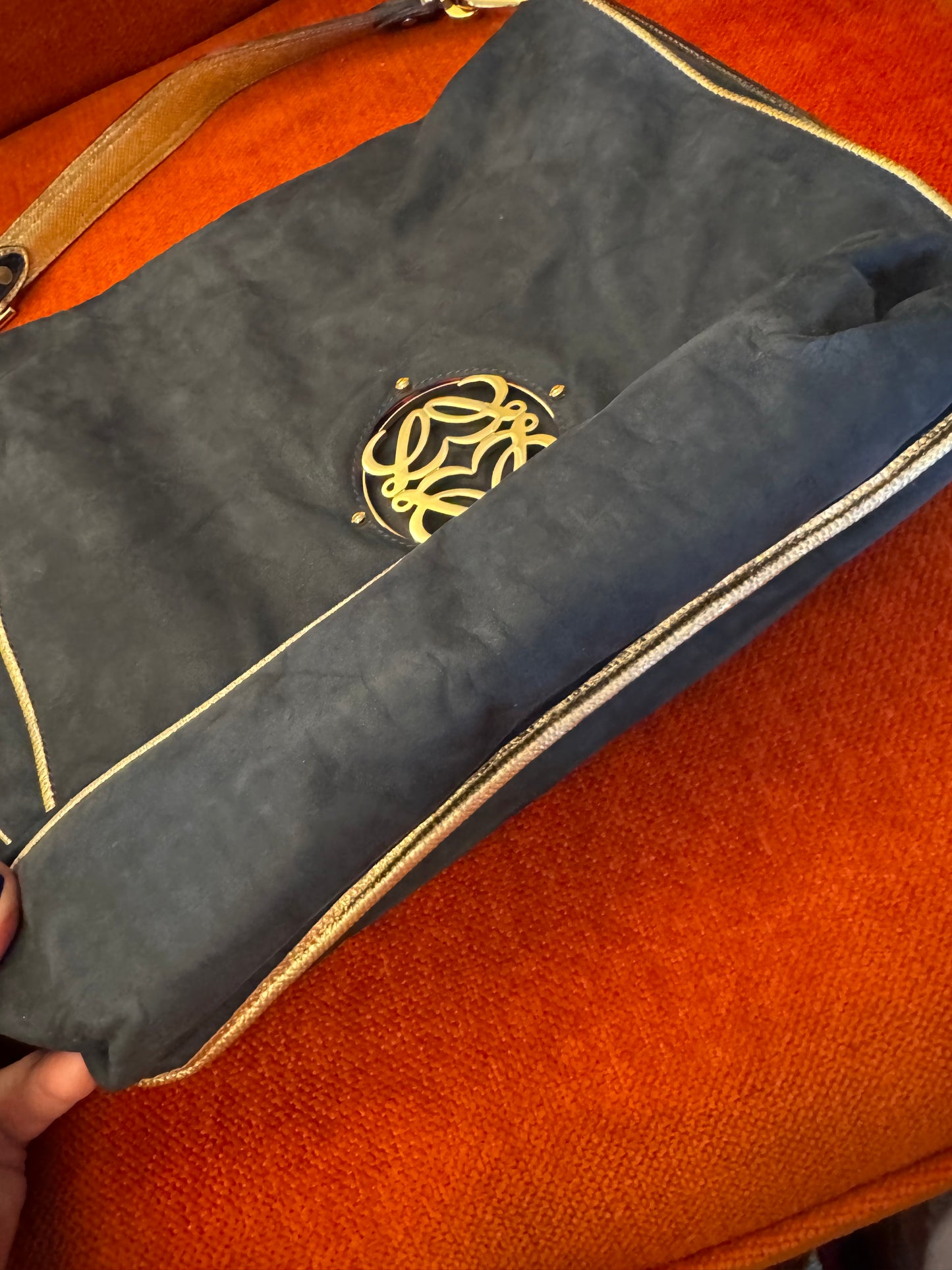 Vintage LOEWE Madrid Teal Nubuck Shoulder Bag Made in Spain