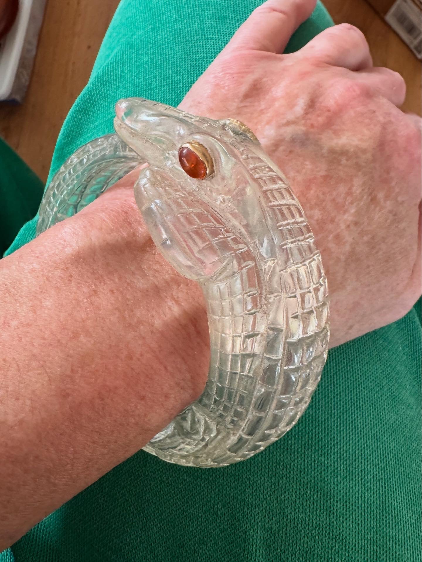 Lucite Alligator Bangle with Opal Eyes