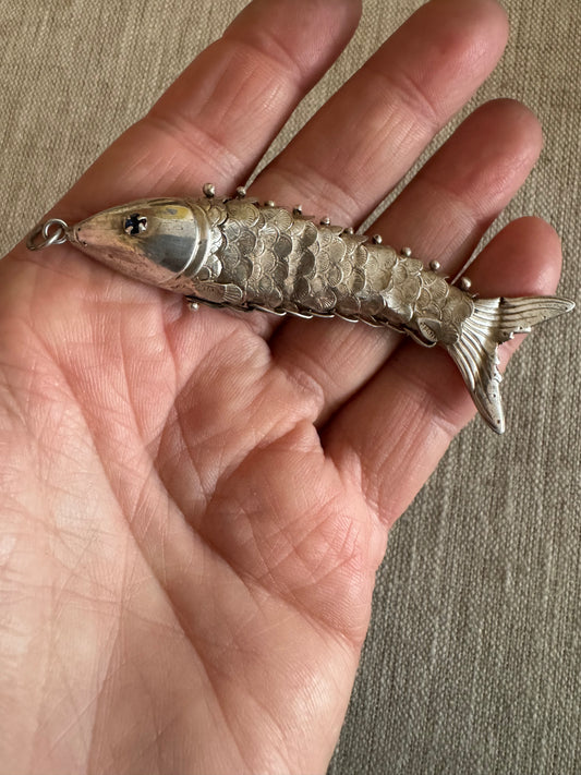 Very Large Antique Silver Articulated Fish