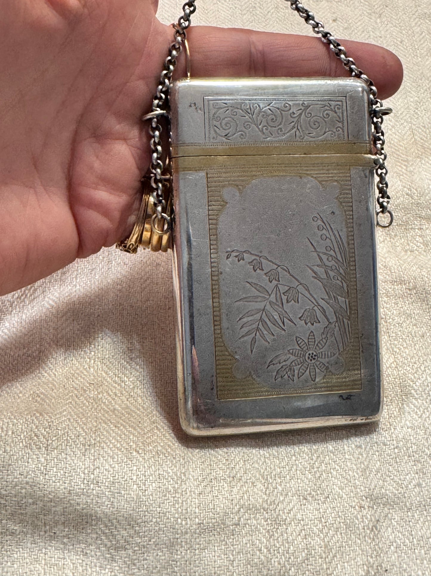 Exquisite Antique Engraved Silver with Gold Business Card Box