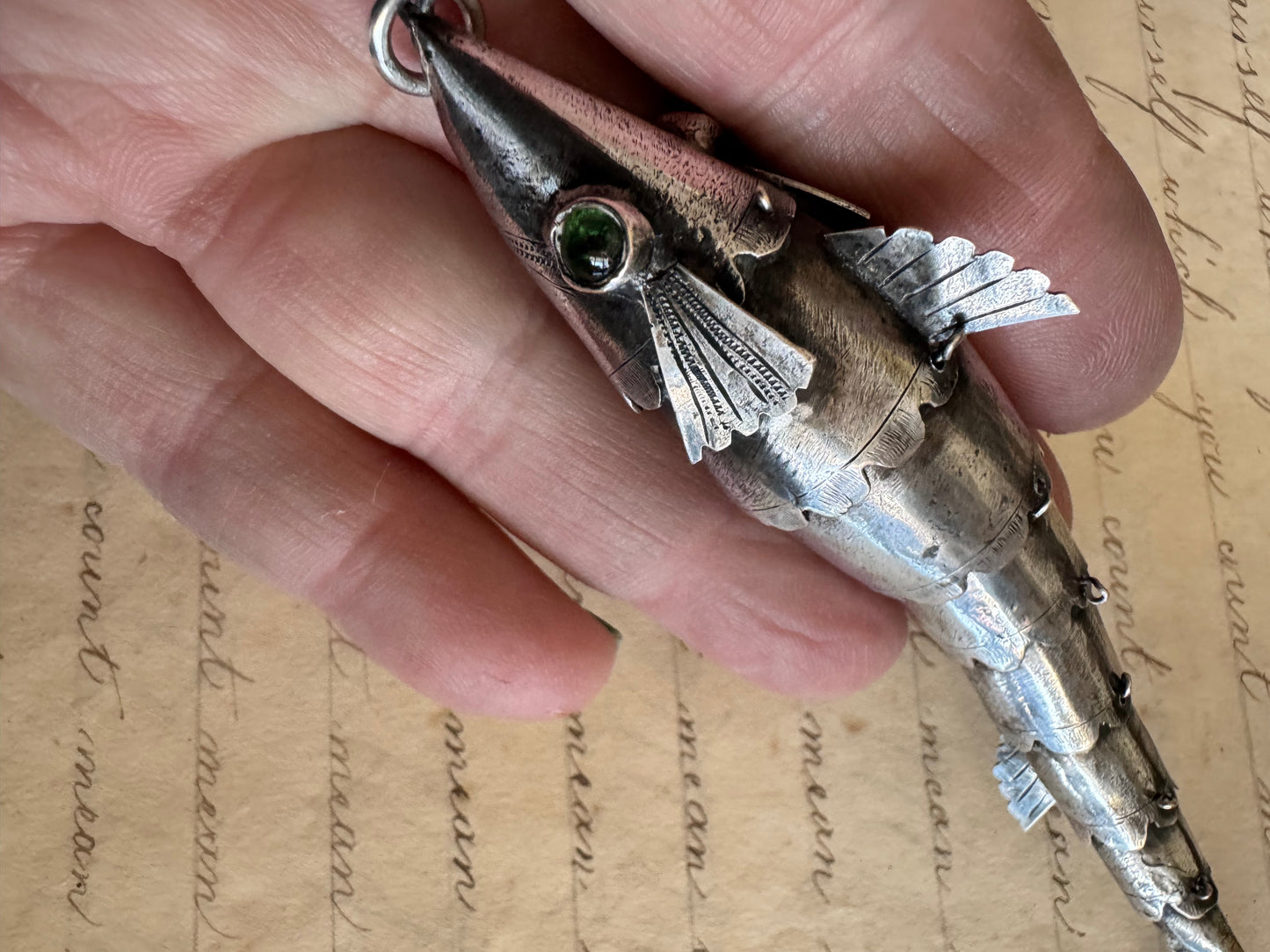 HUGE Antique Silver Articulated Fish B