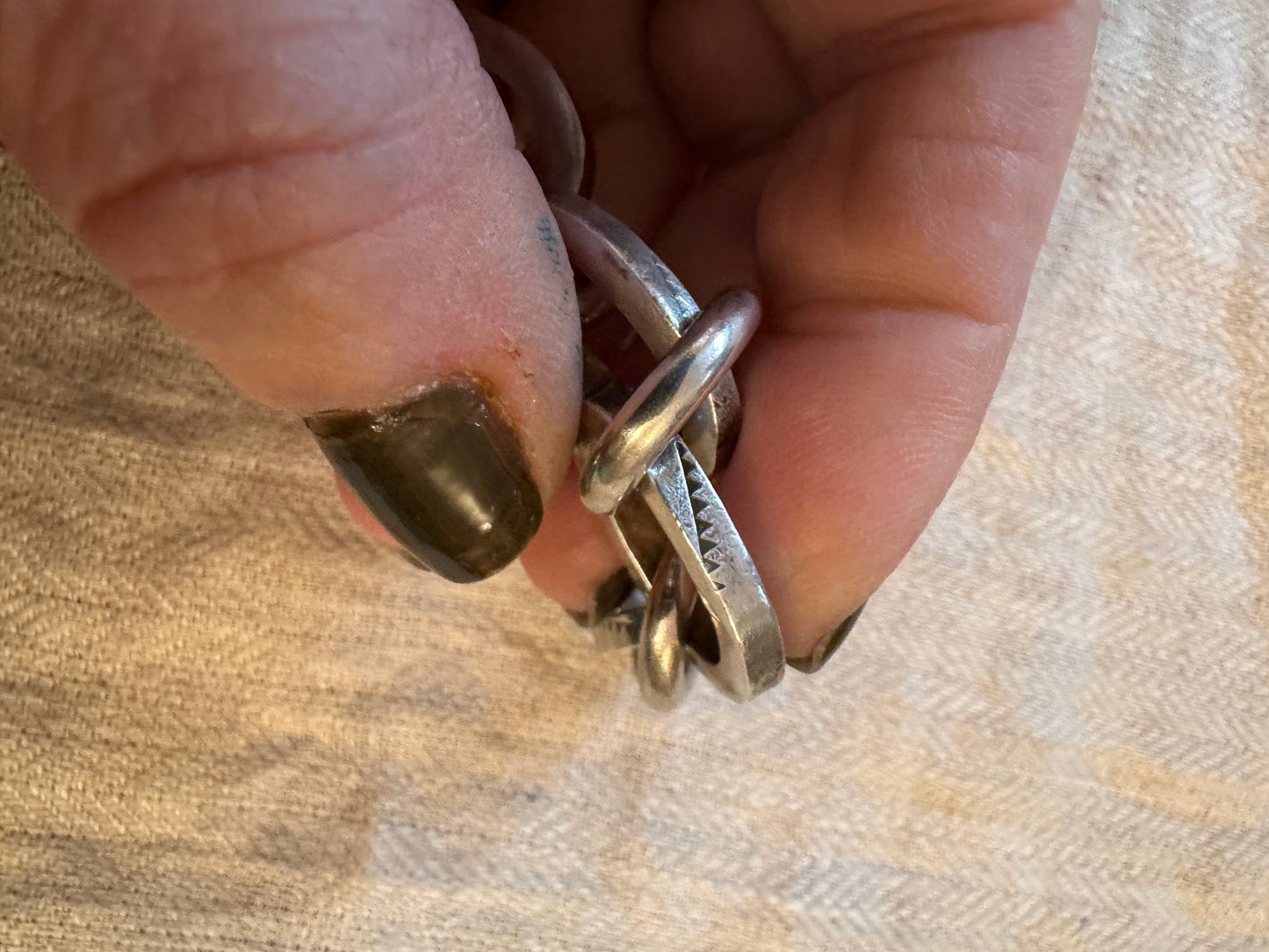 Large Stamped Native American Signed Link Bracelet