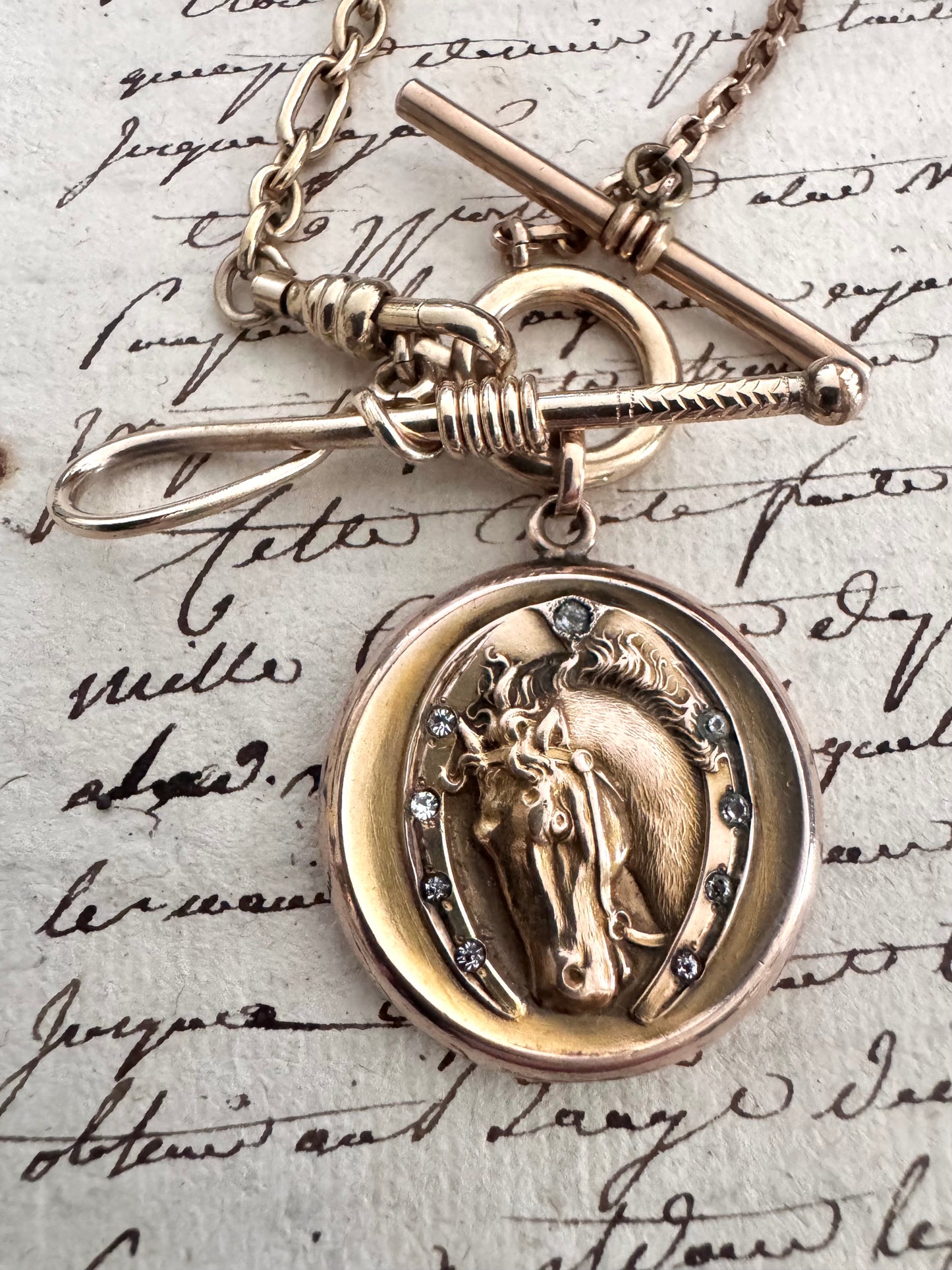 Gold Filled Watch Chain Necklace with Locket and Crop Charm
