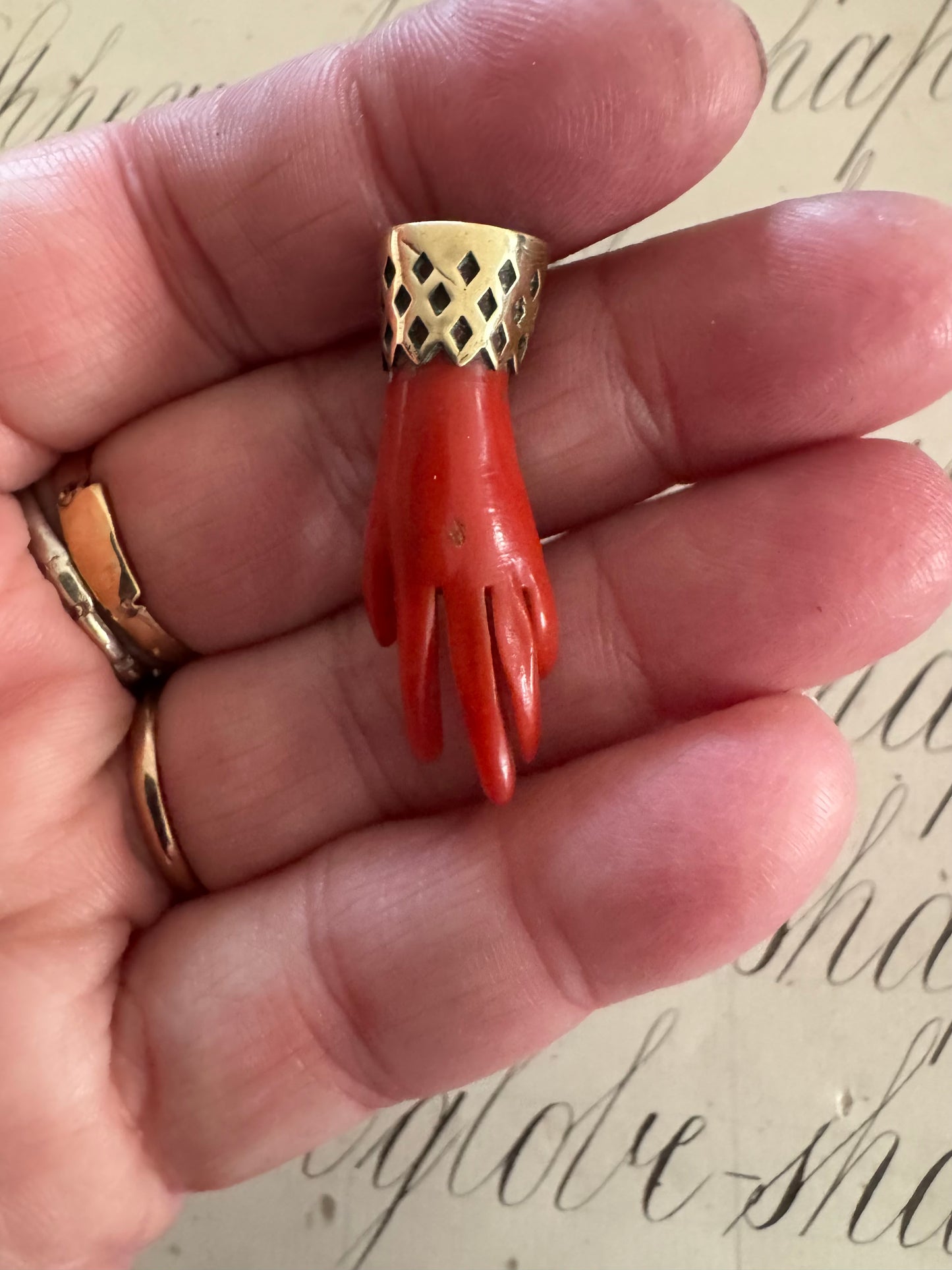 lovely, small antique celluloid hand pin