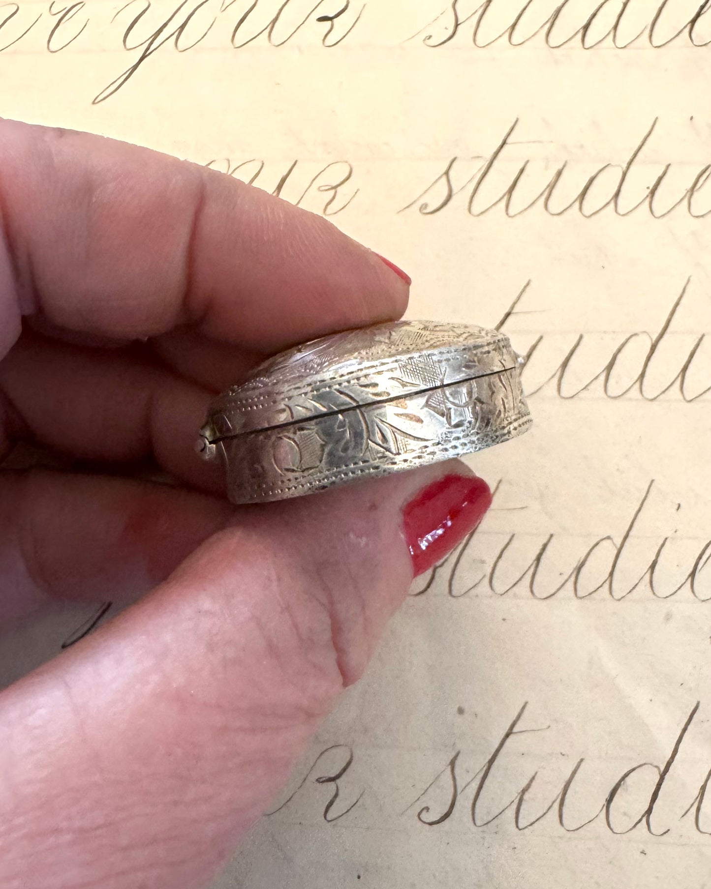 Sweet Fully Engraved Sterling Pillbox or Ring Box