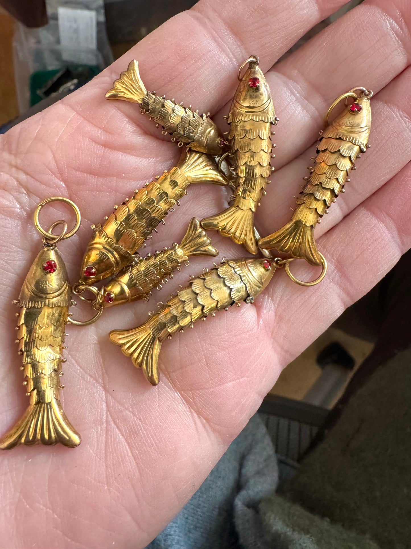 Small Gold Articulated Fish Pendants