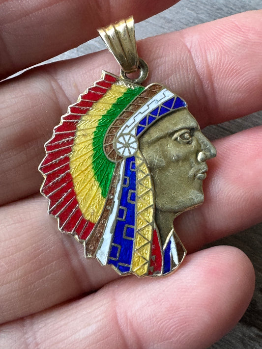Rare Enameled Indian Chief Charm
