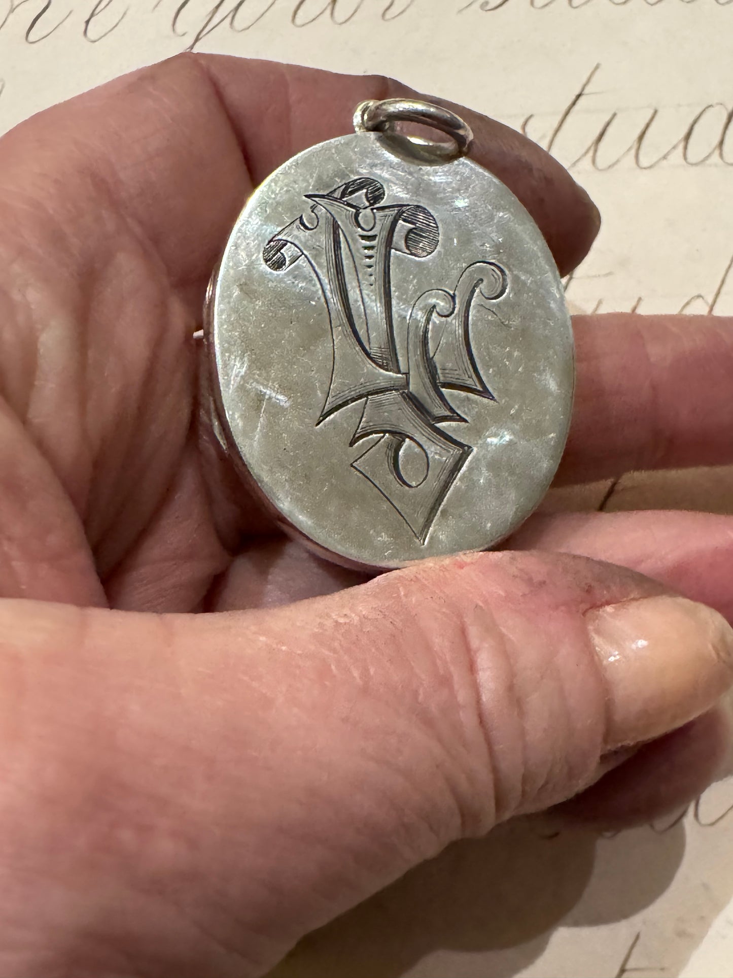 beautiful chunky sterling locket with LJ initials