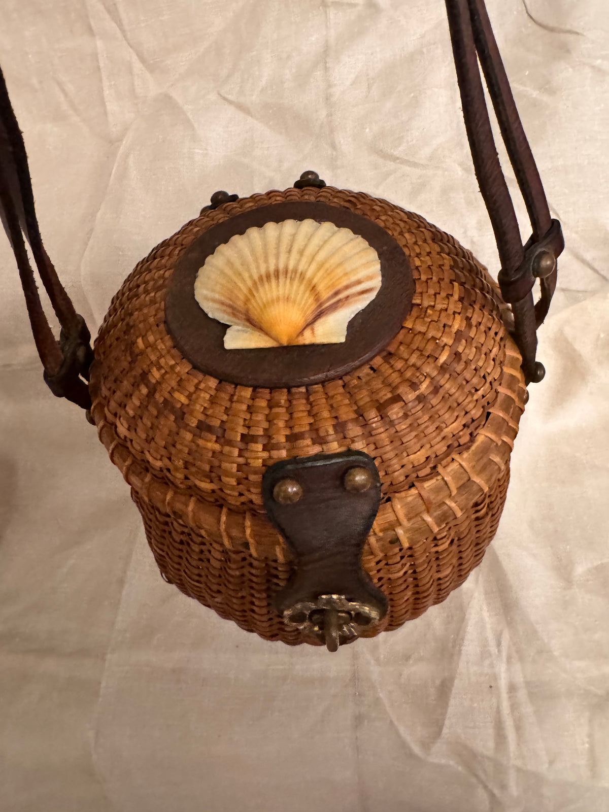 Rare Older Lightship Basket with Real Scallop Shell