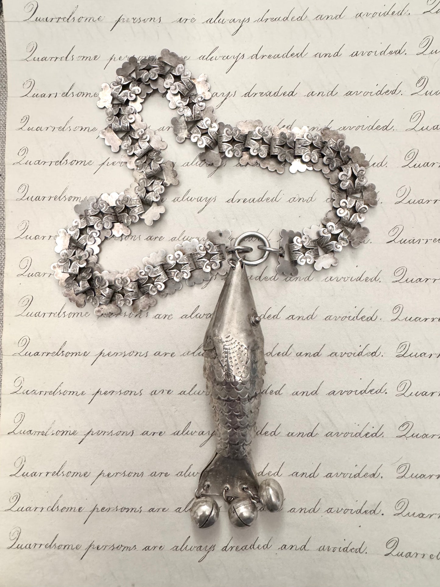 Huge Antique Primitive Silver Articulated Fish Pendant