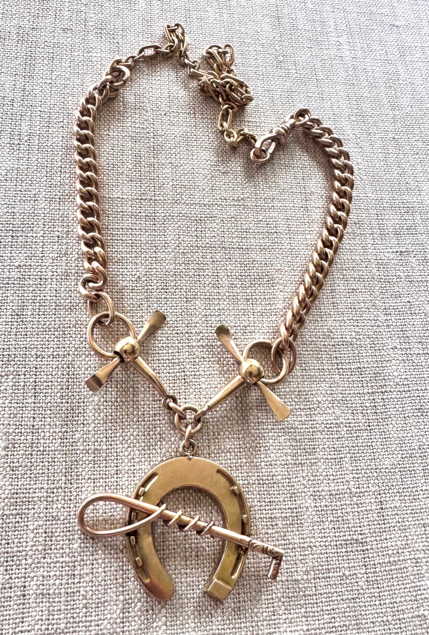 Gold Filled Equestrian Necklace with Horseshoe and Horsebit