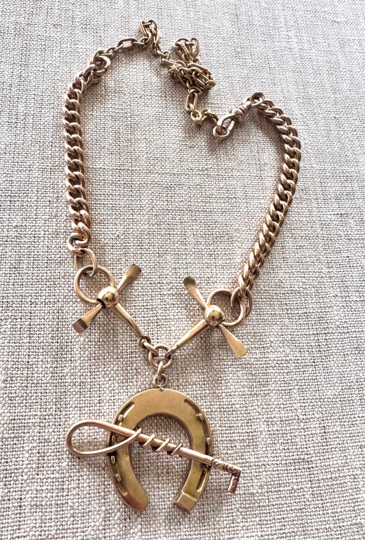 Gold Filled Equestrian Necklace with Horseshoe and Horsebit