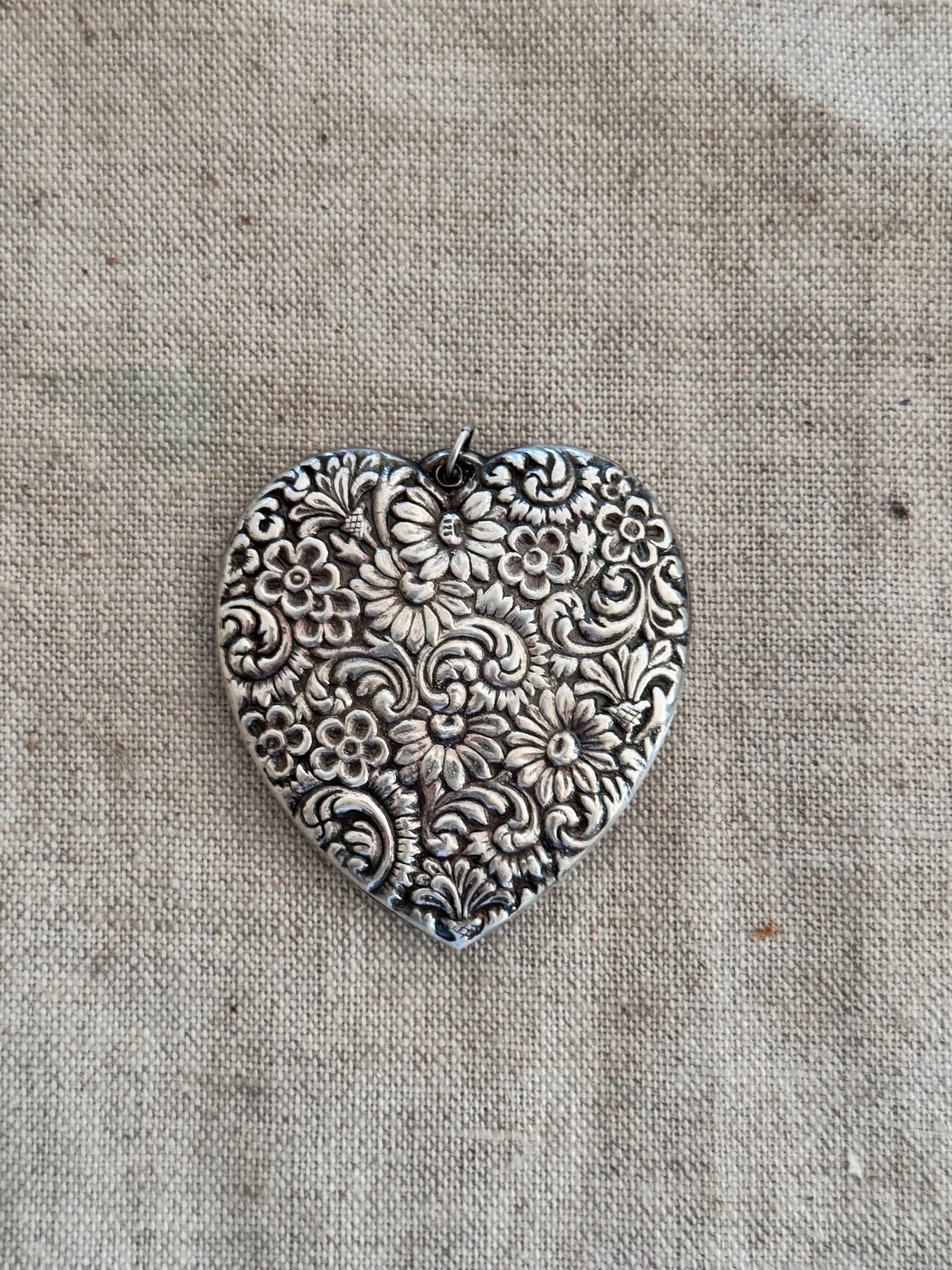 Huge Antique Double Sided Repoussé Heart Pendant