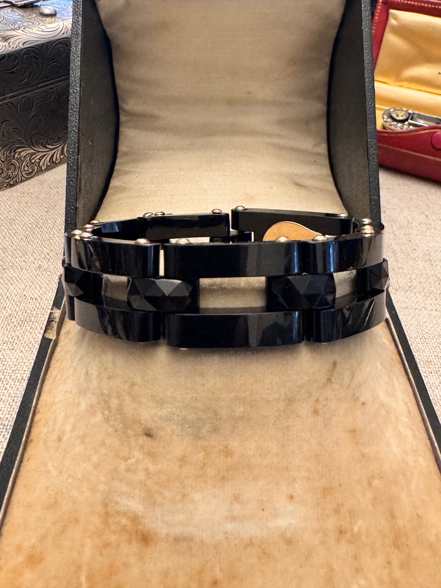 Exquisite and RARE Perfect Victorian Onyx and 15K Gold Mourning Bracelet