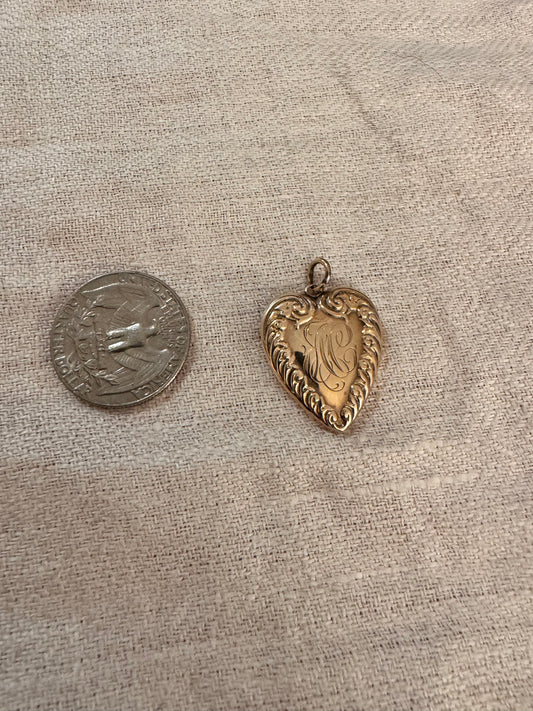 Solid 10K Gold Monogramed Puffy Heart Pendant