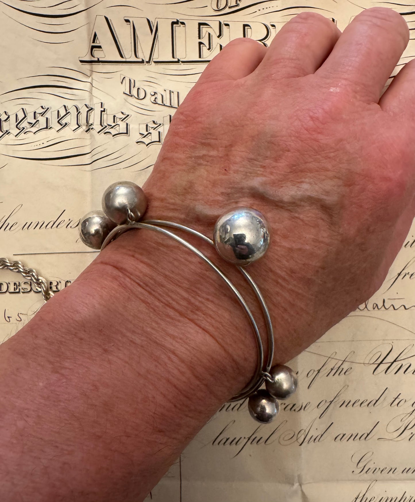 Pair of handmade vintage sterling ball bangles