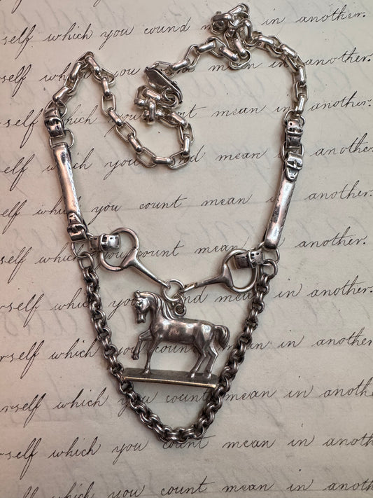 Striking Equestrian Watch Chain and Fob Necklace