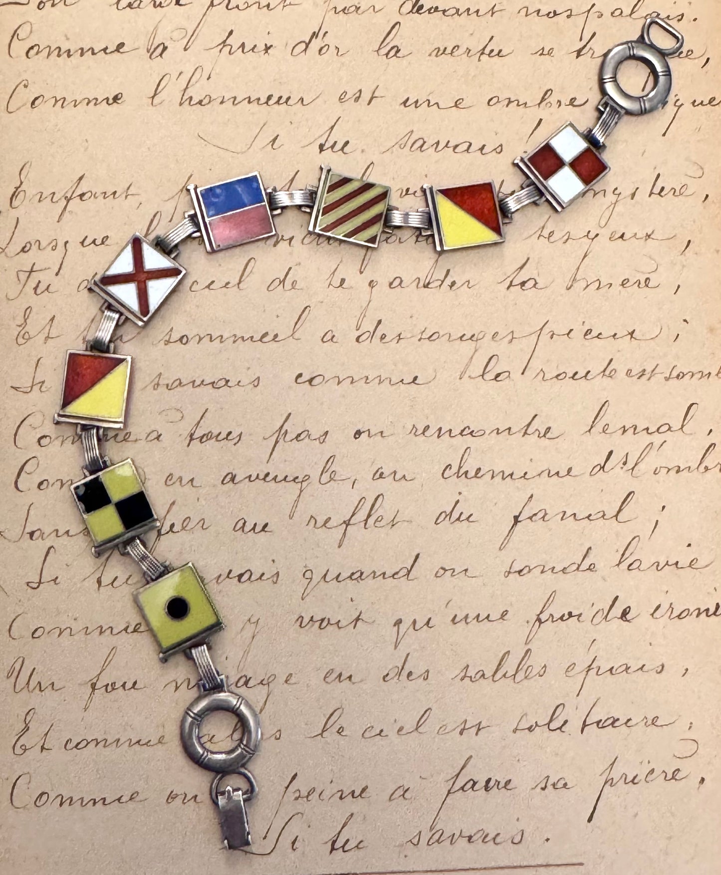 Vintage Sterling and Enamel Nautical Flag Bracelet “I LOVE YOU”