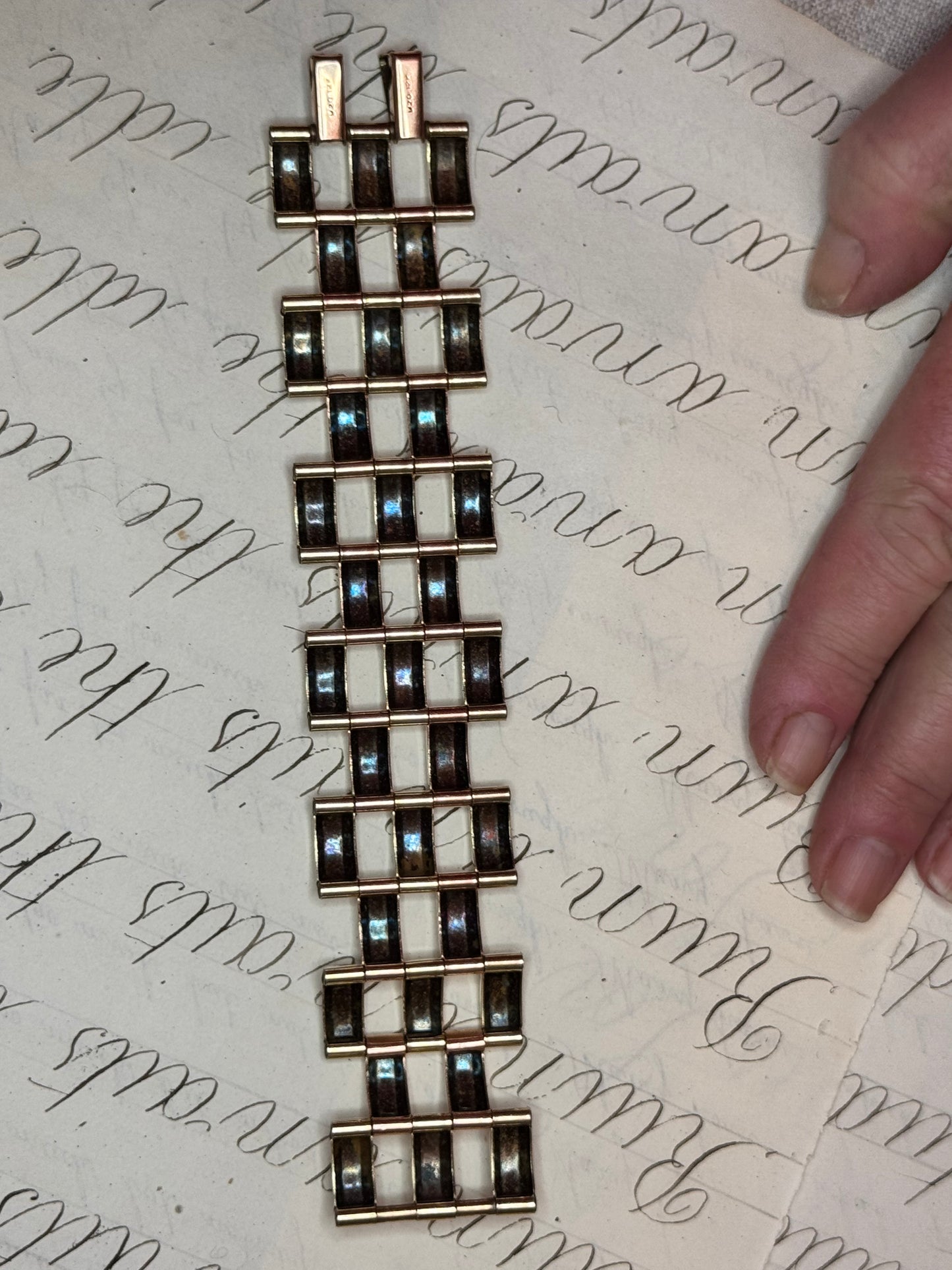 Spectacular Wide Retro 2-Tone Tank Track Bracelet