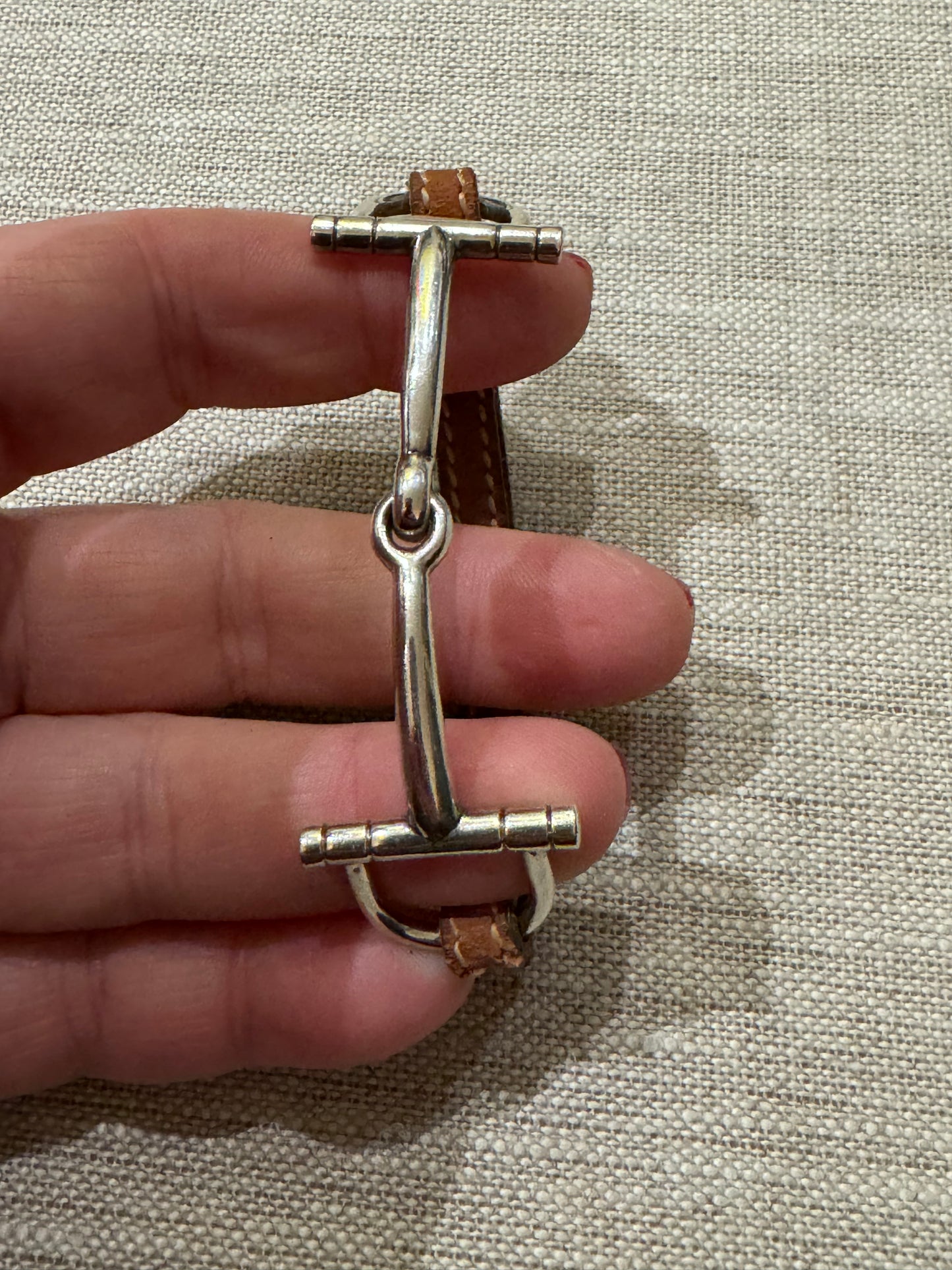Beautiful Hermes Sterling and Leather Horsebit Bracelet
