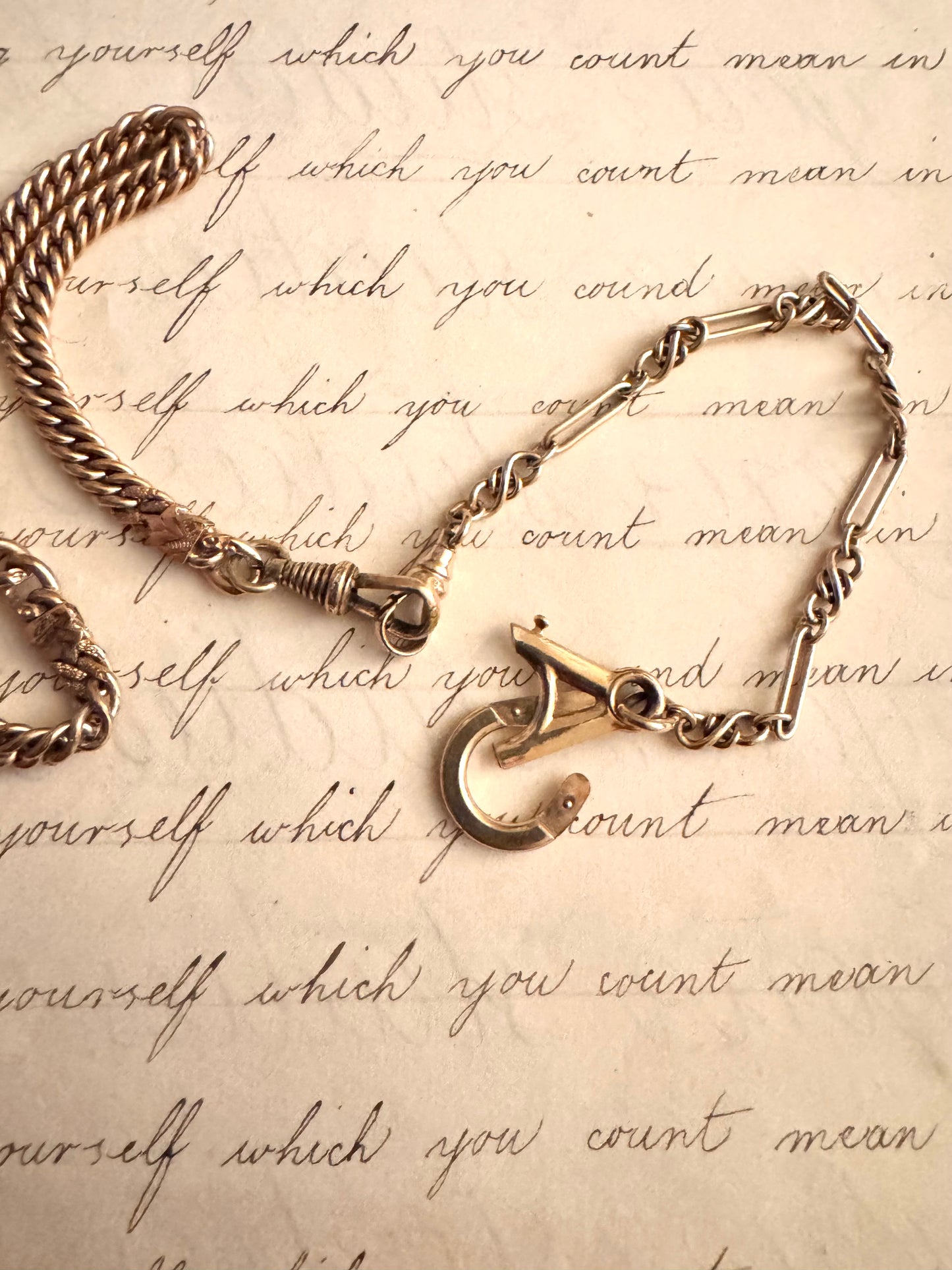 Perfect Antique Gold Filled Curb Chain Watch Chain with Charm Holder Clasp