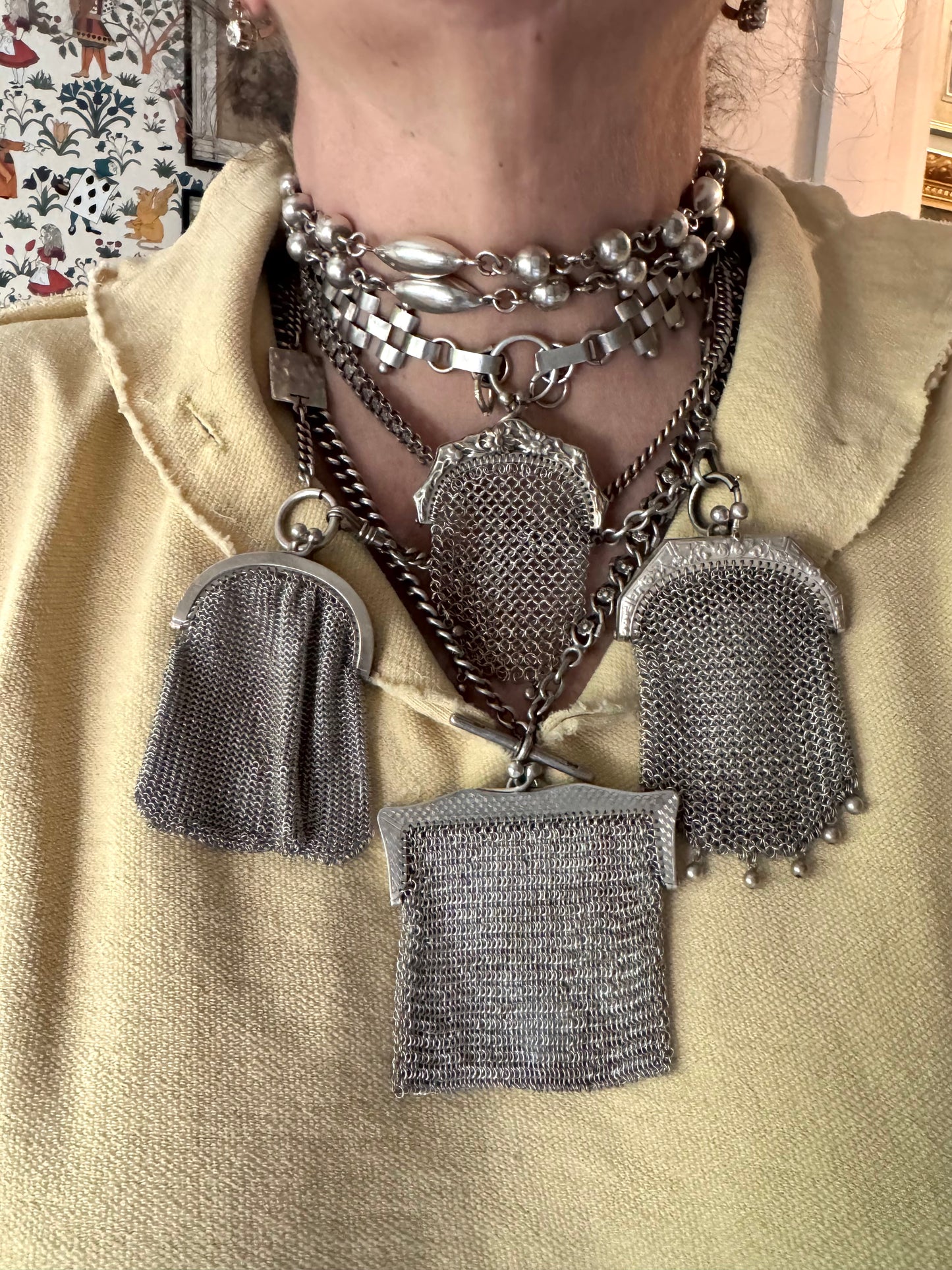 Incredible Huge Ball and Lozenge Vintage Sterling Bead Necklace