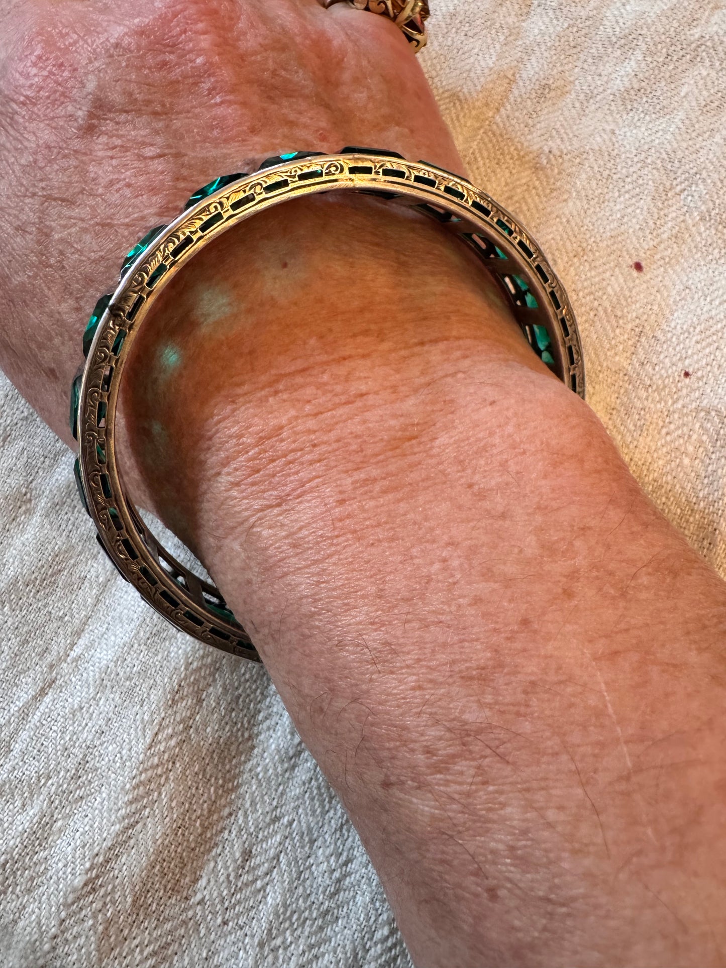 Amazing Green Paste and Silver Deco Bangle