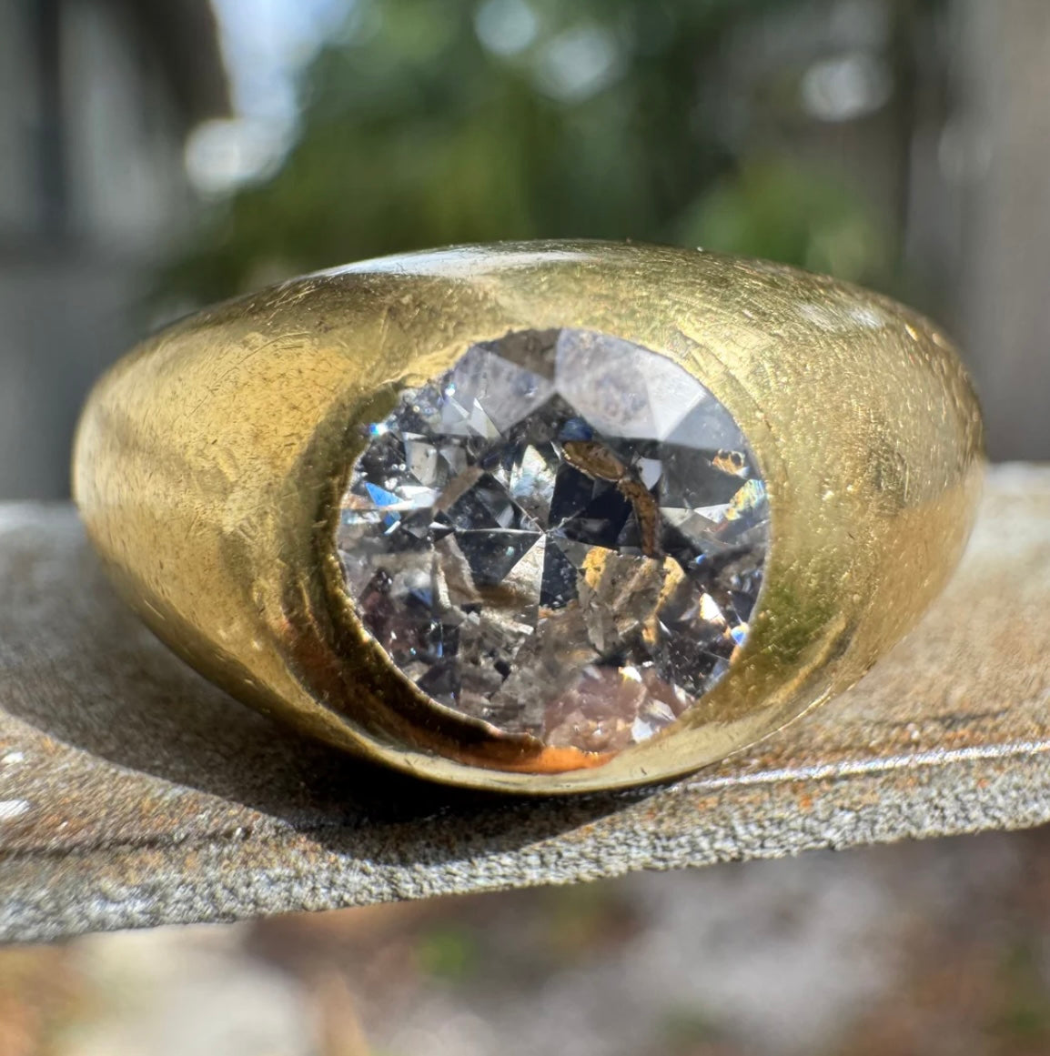 Huge Antique 18k Gold and Diamond Gypsy Ring