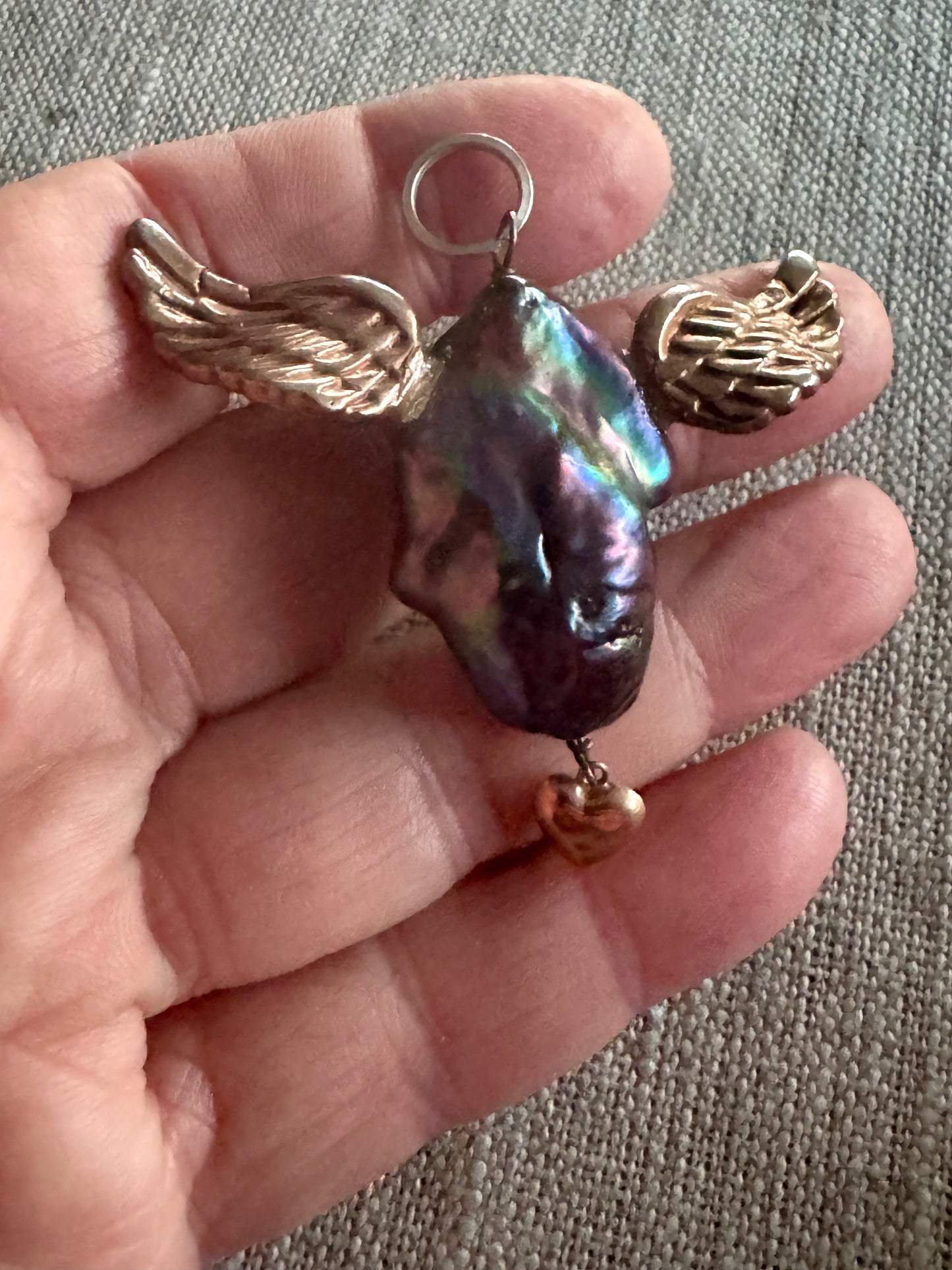 Huge Freshwater Baroque Pearl Pendant with Wings