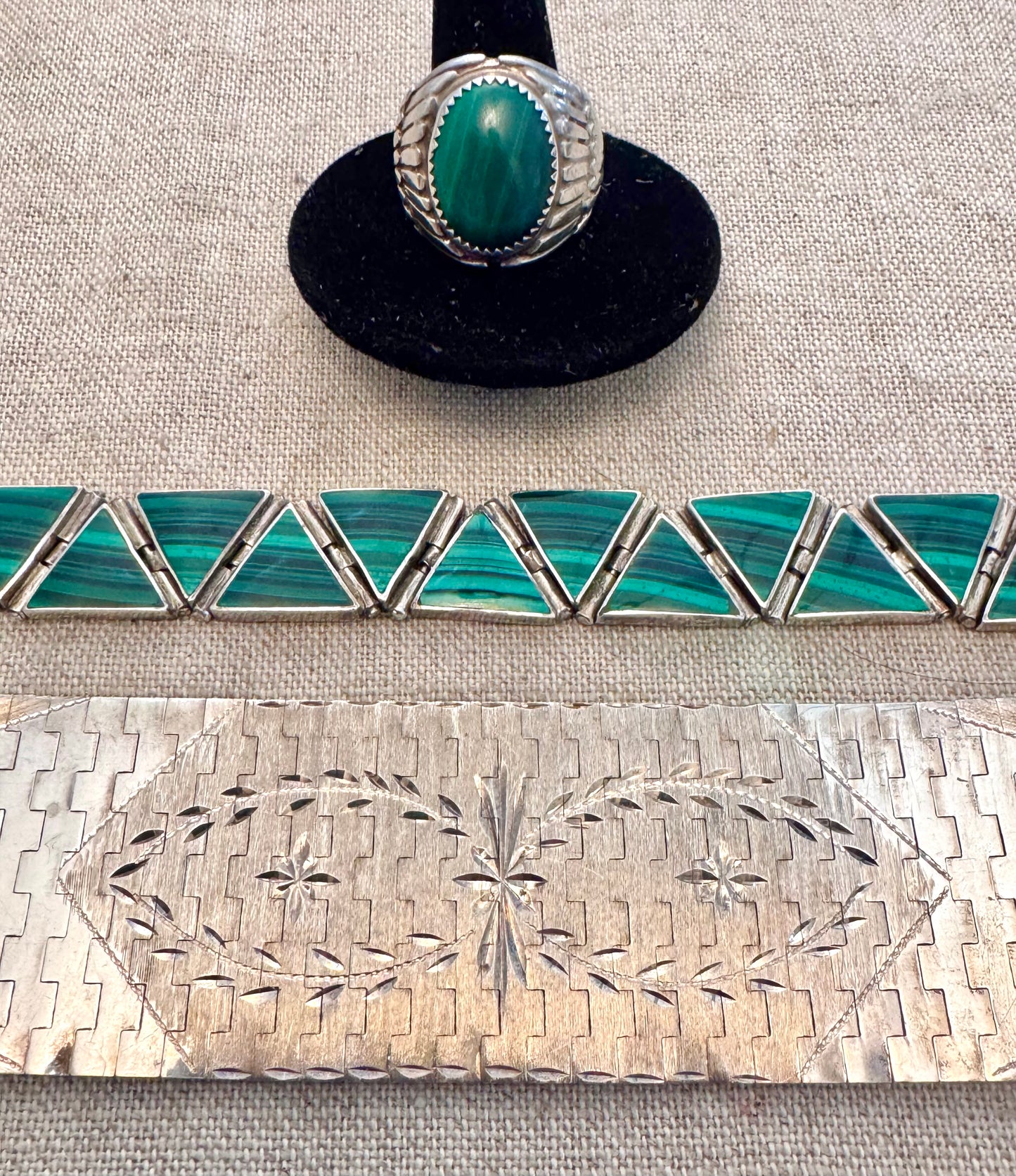 Amazing Vintage Malachite and Sterling Bracelet