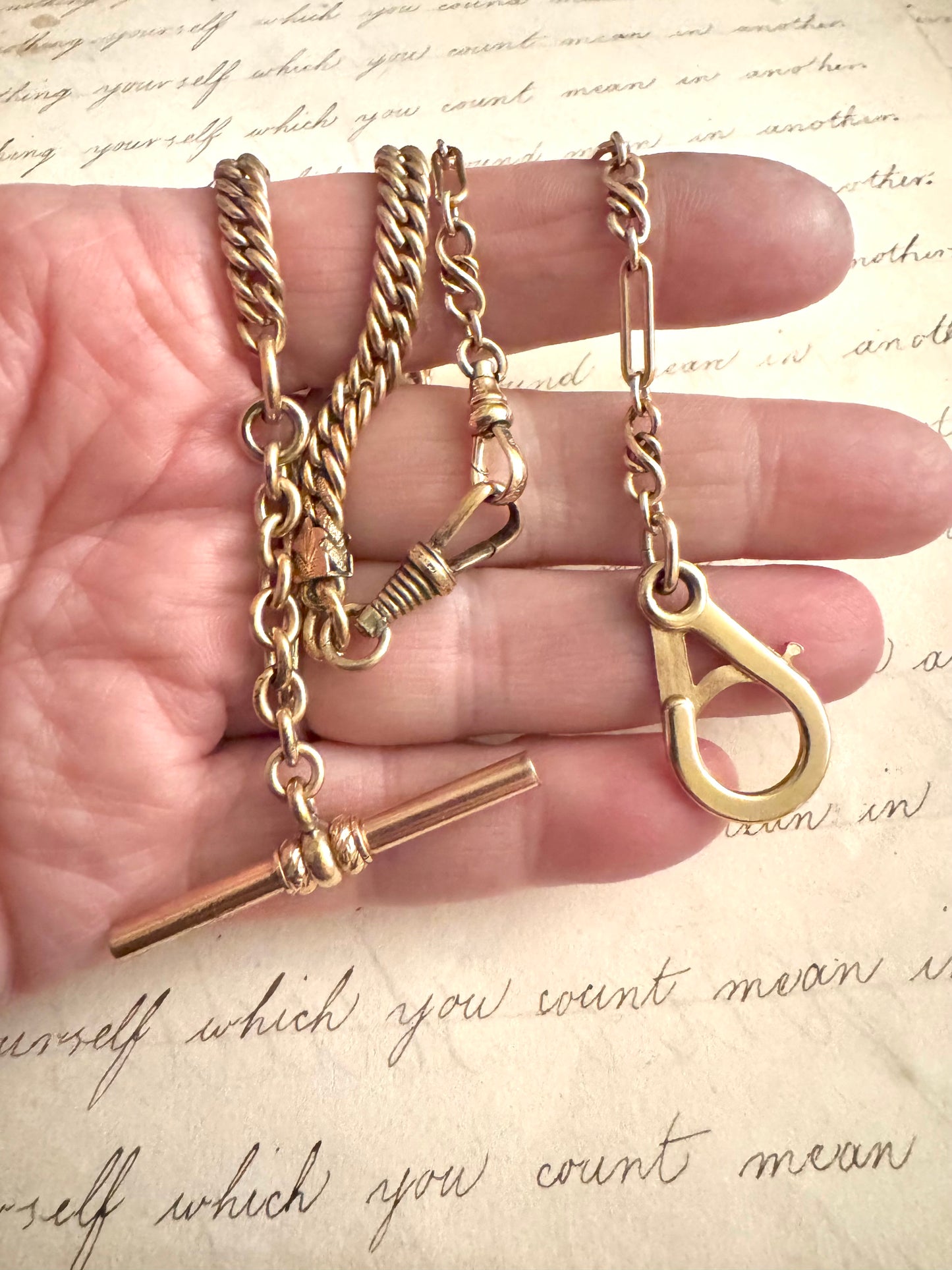 Perfect Antique Gold Filled Curb Chain Watch Chain with Charm Holder Clasp