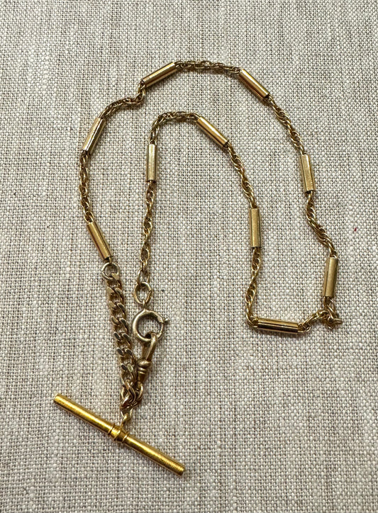 Yellow Gold Filled Vintage Bar Chain Watch Chain