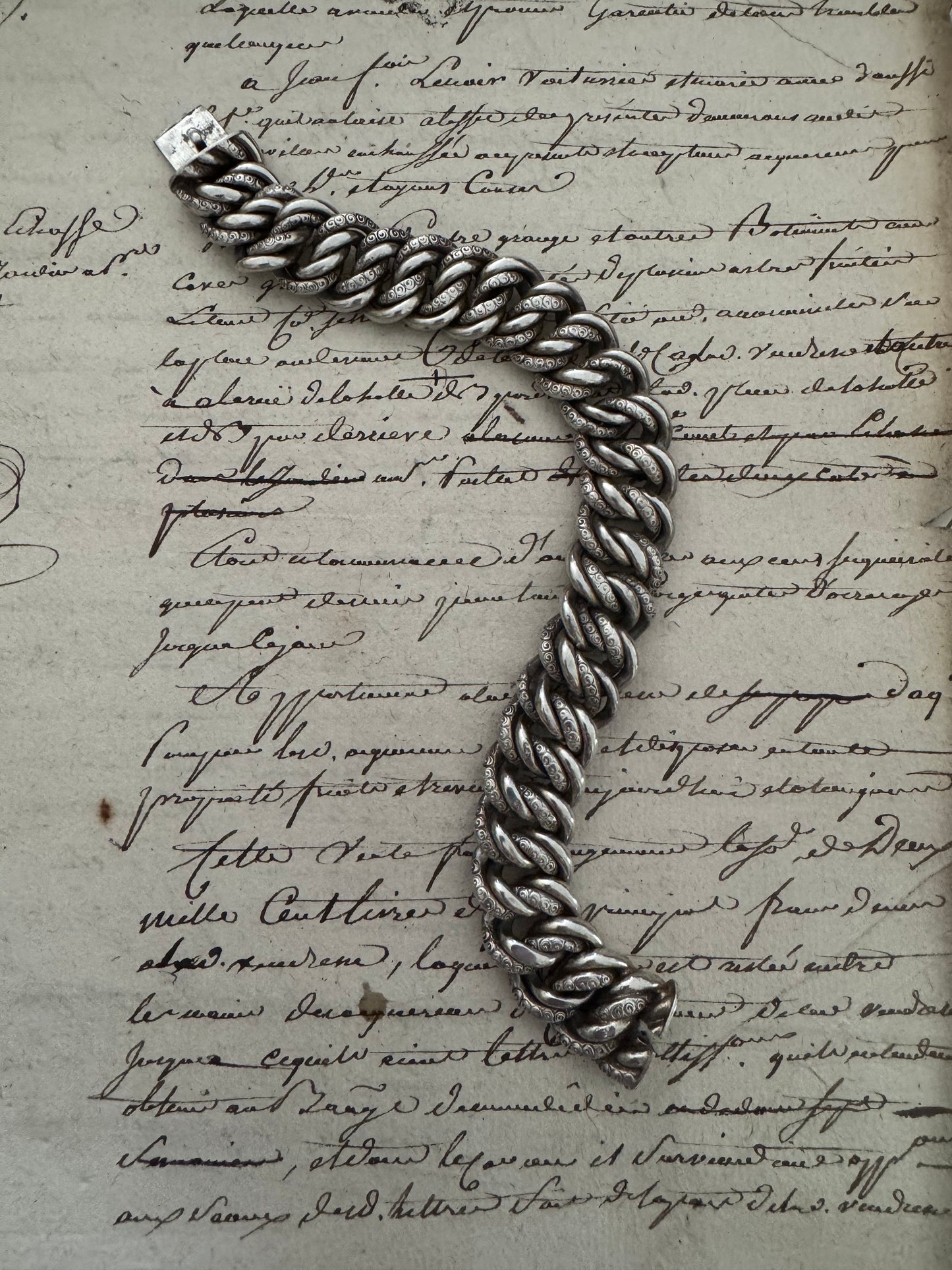 Engraved Vintage French Double Link Bracelet