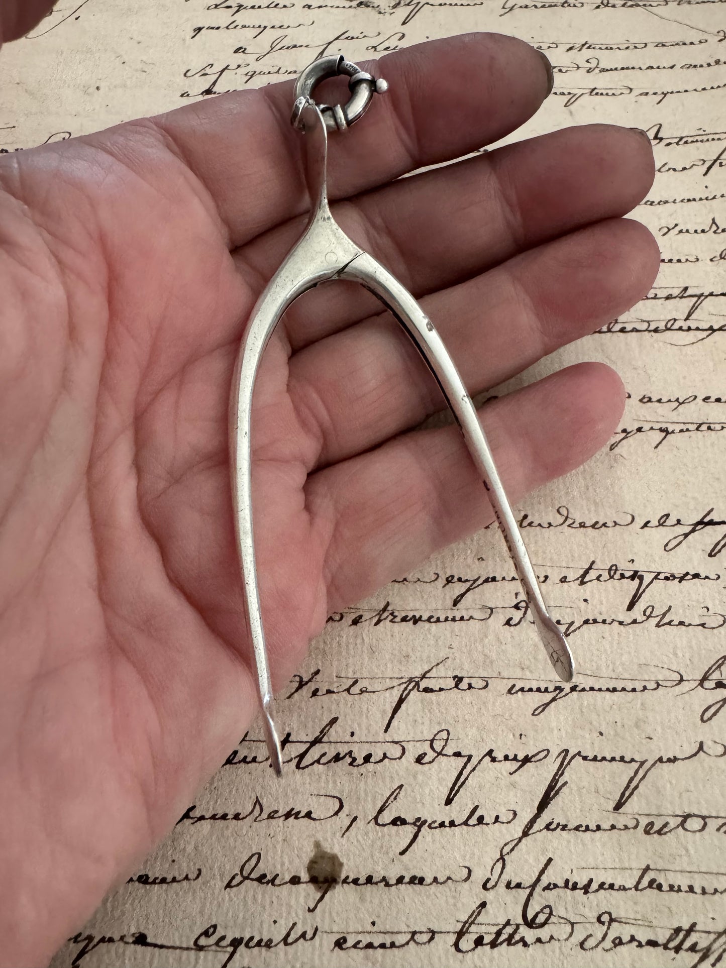 Huge Antique Sterling Wishbone Pendant