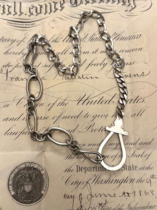 amazing vintage sterling chain with handmade connector and bracelet section