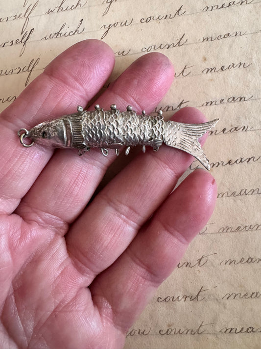 MEDIUM Antique Silver Articulated Fish E