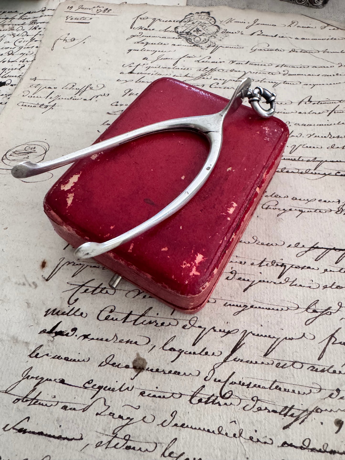 Huge Antique Sterling Wishbone Pendant