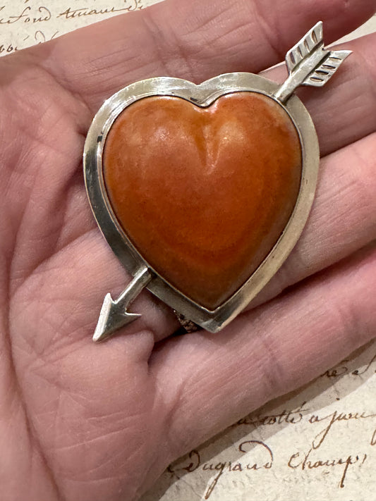 Amazing Huge Silver and Jasper Pierced Heart