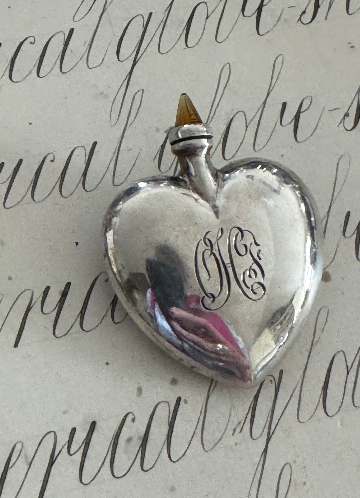 lovely, large heart shaped perfume bottle with monogram