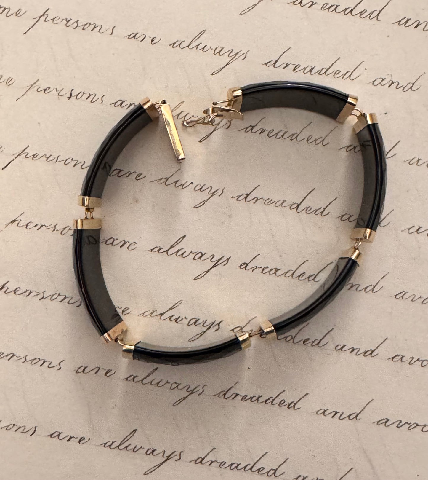 Elegant Wide Onyx and 14k Gold Faceted Bracelet