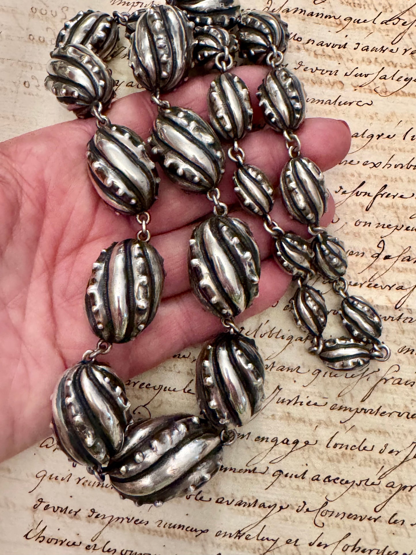 enormous graduated heavy sterling beaded necklace