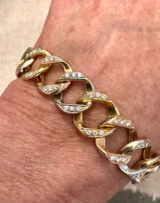 Tri-color Diamond and Gold Curb Link Bracelet
