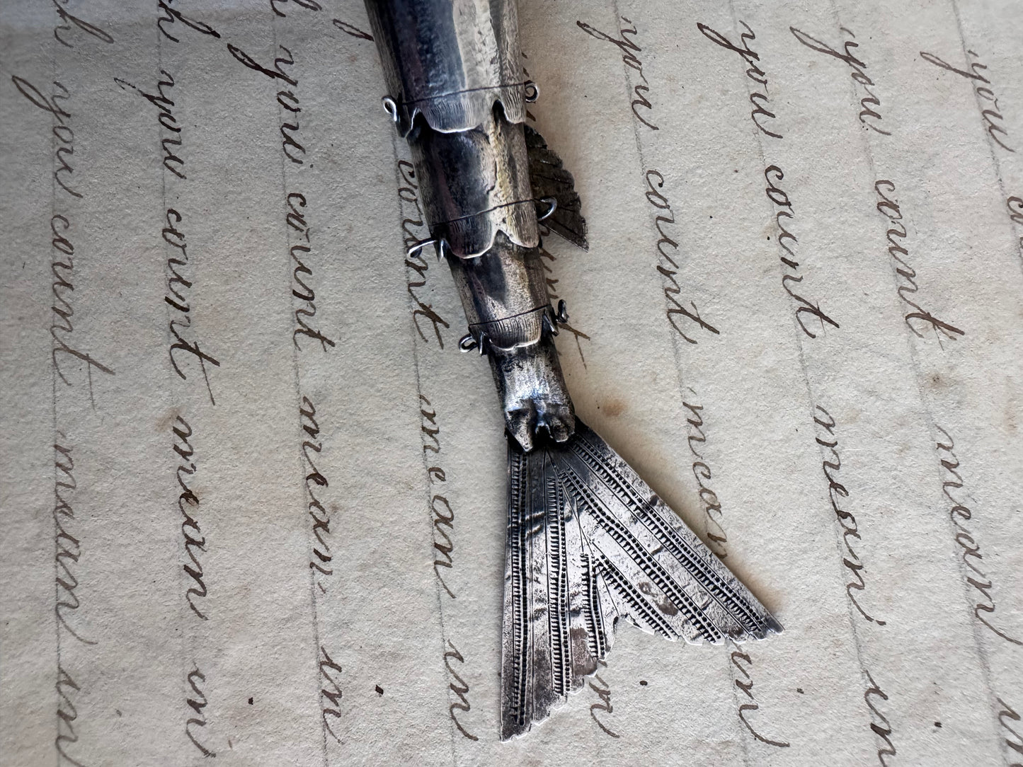 HUGE Antique Silver Articulated Fish B