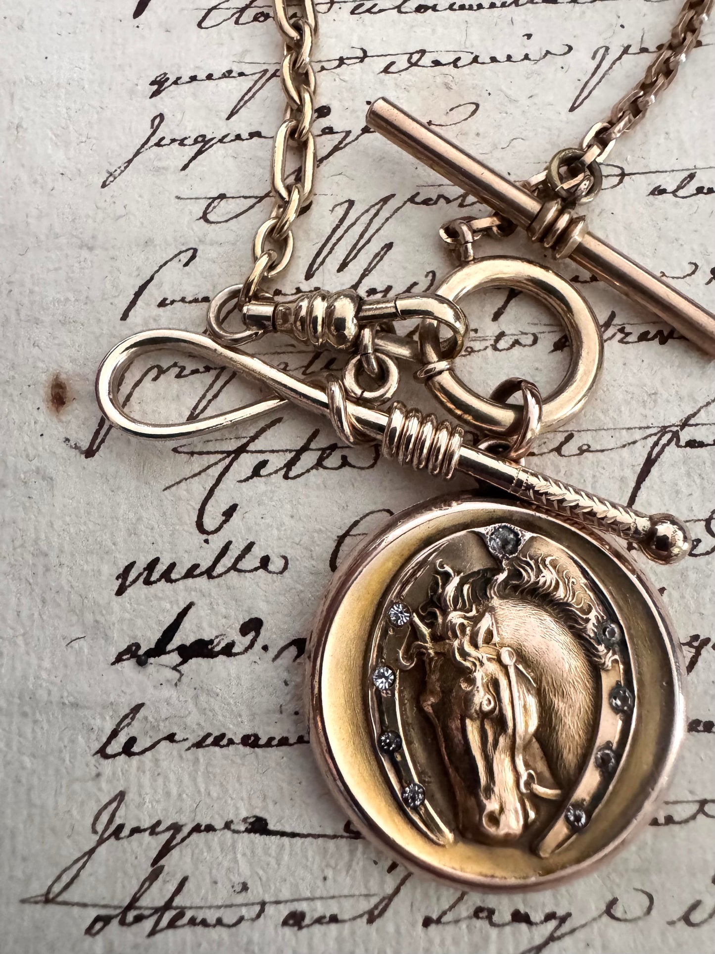 Gold Filled Watch Chain Necklace with Locket and Crop Charm