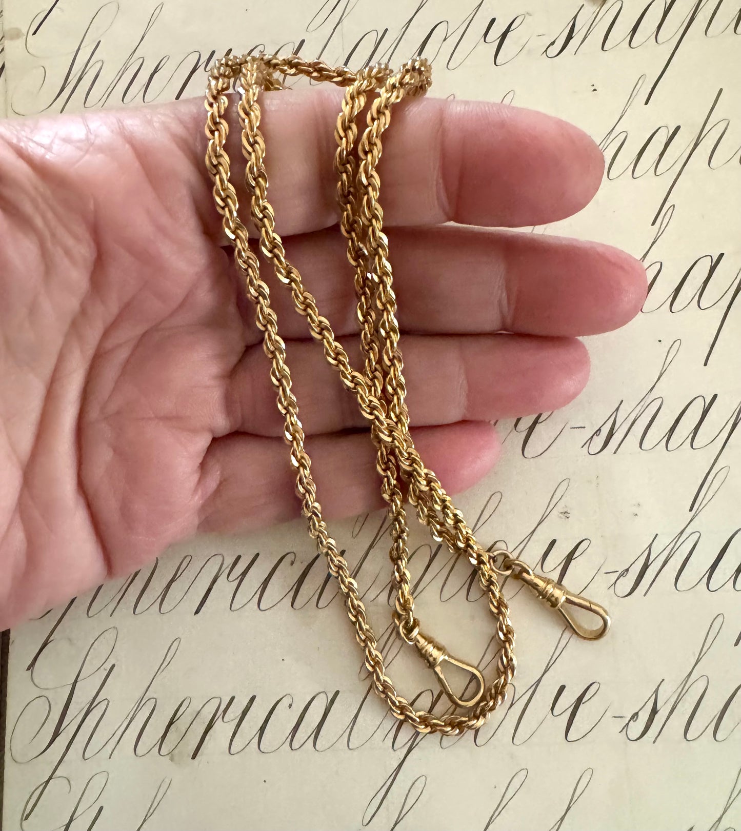 Vintage Long Gold Filled Rope Chain with Dog Clips