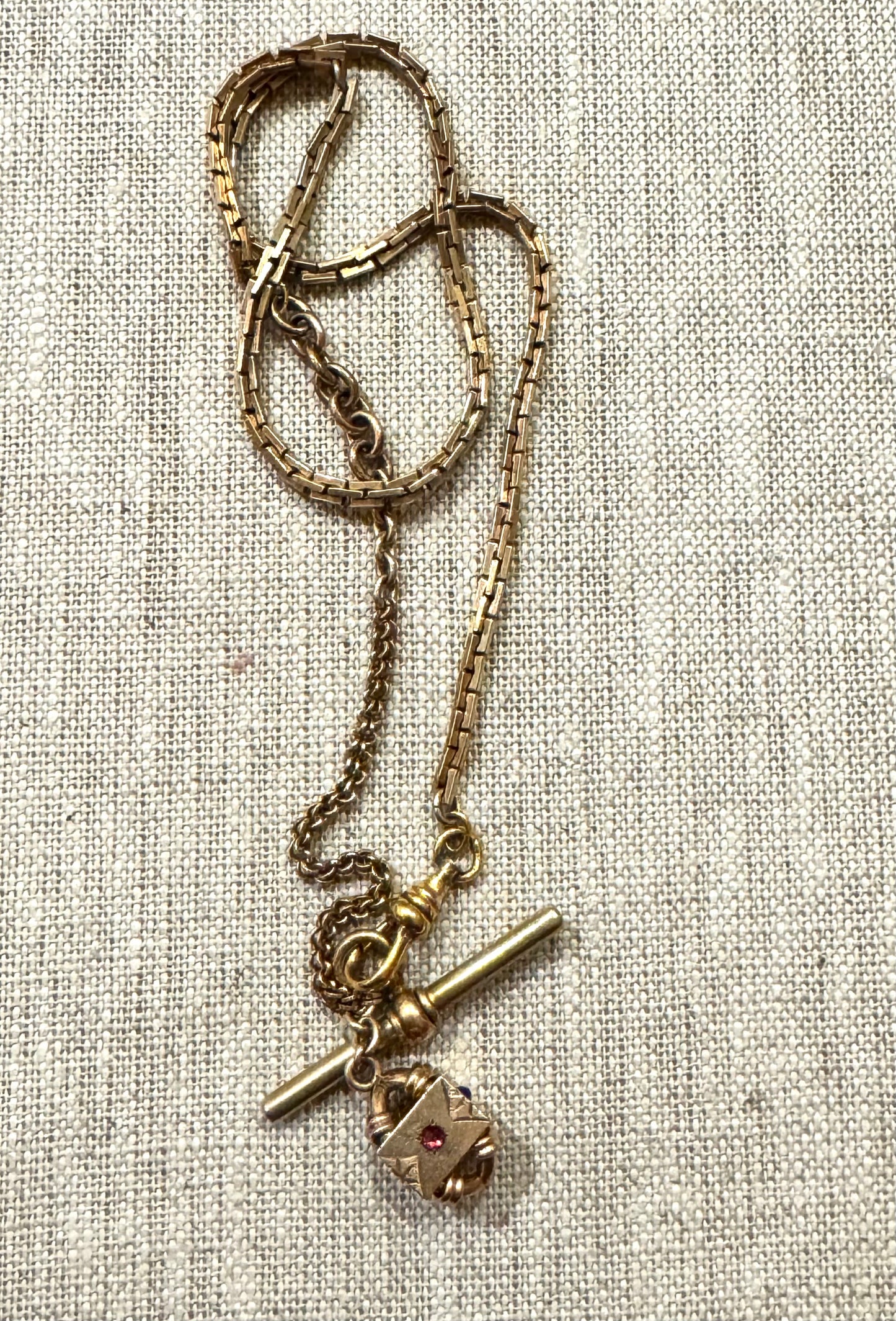 Antique Gold Filled Box Chain Watch Chain with Bauble